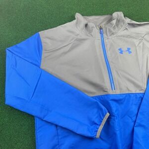 Under Armour YXL‎ Boys Pullover Half Zip Jacket Blue Gray Lightweight UA Logo
